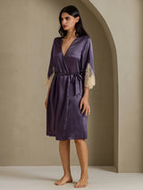[Purple Gray] SilkSilky  3/4 Sleeve Women's Robe 007