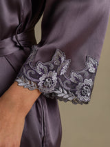 [Purple Gray] SilkSilky  3/4 Sleeve Women's Robe 006