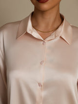 [Light Pink] SilkSilky  Long Sleeve Lapel Collar Women's Shirts 003