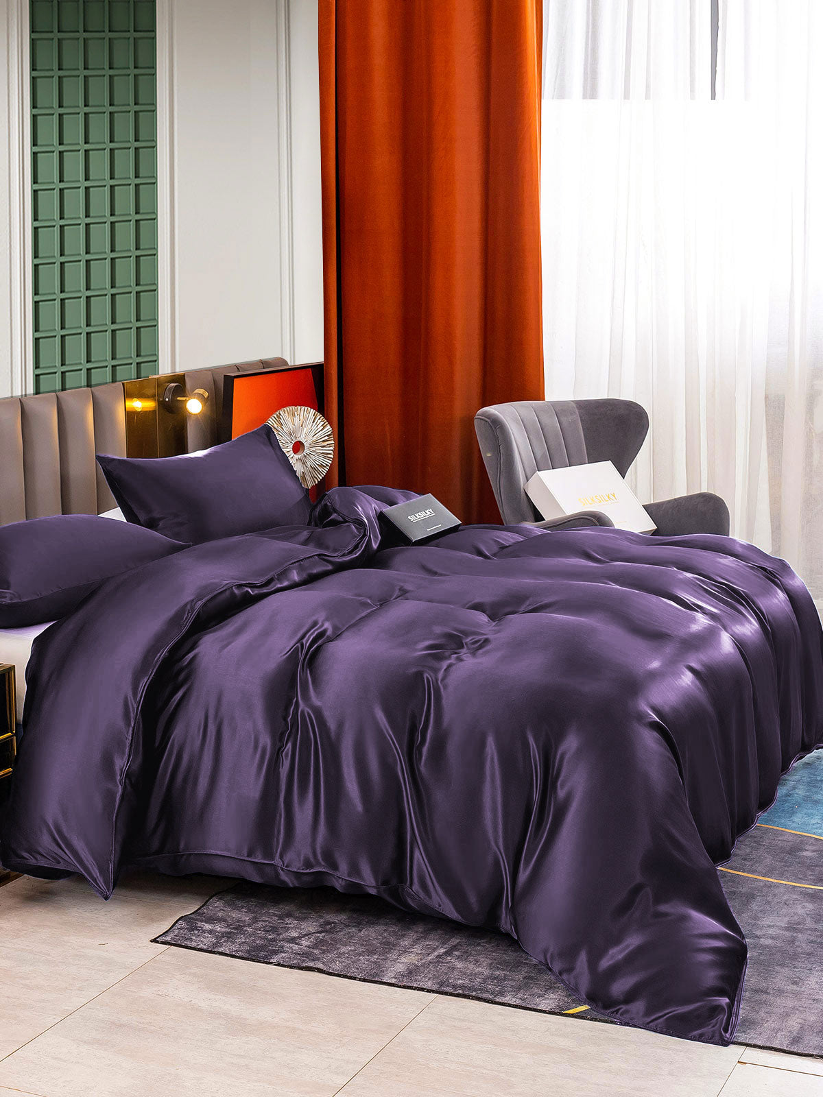 [Deep Purple] SilkSilky  22Momme Pure Silk Bedding Set 003,