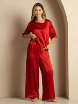 [Wine] SilkSilky  Half Sleeve Round Neck Women's Pajamas 007