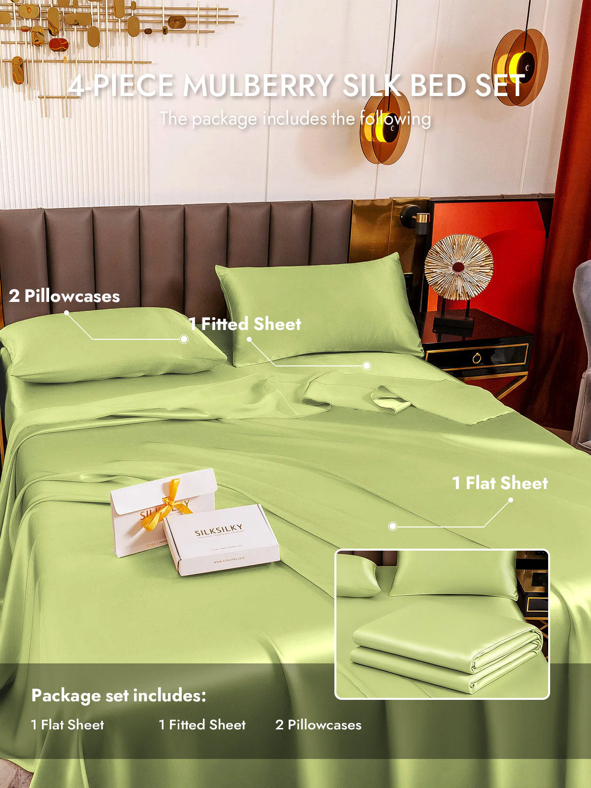 [Mint Green] SilkSilky  19Momme Silk Bedding Set 005