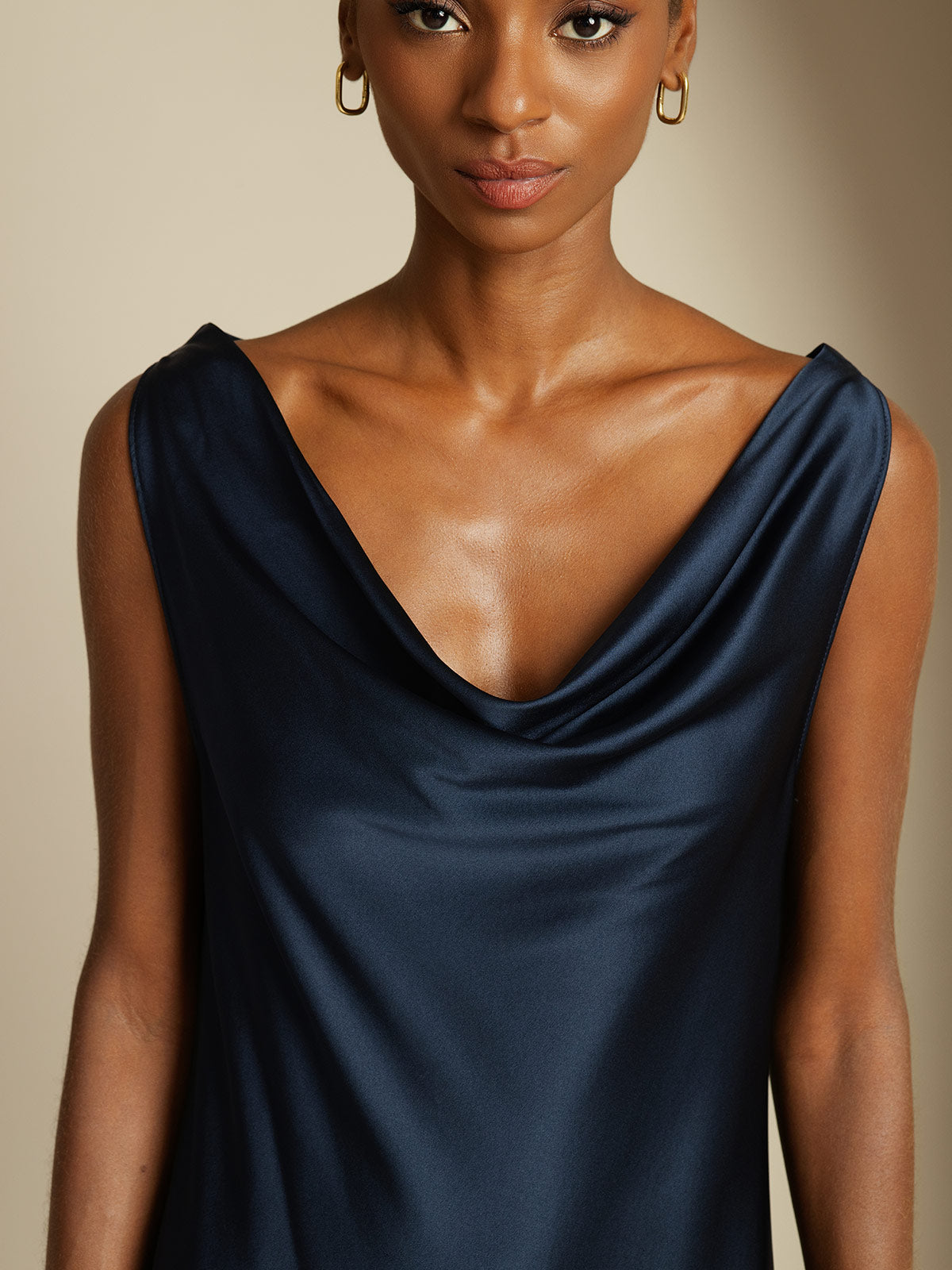 SilkSilky Women's Silk Double Cowl Neck Dress, 19-Momme, Dark Blue / XL(14) SilkSilky Women's Silk Double Cowl Neck Dress, 19-Momme, Dark Blue / XL(14)