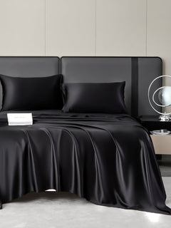 Example: 19Momme 4Pcs 100% Mulberry Silk Bedding Set Fitted&Flat Sheets+2x Pillowcases