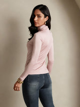 [Coral Pink] SilkSilky  Silk Jersey Long Sleeve Turtle Neck Women's T-Shirt 002