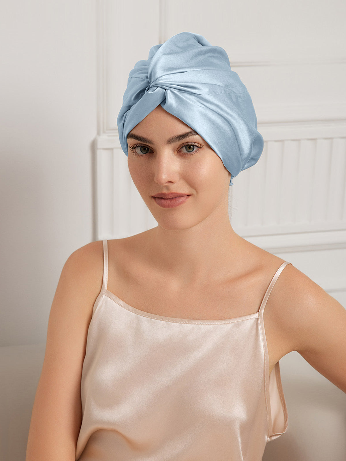 [Steel Blue] SilkSilky  22Momme Pure Silk Sleep Cap 001