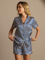 [Dark Blue] SilkSilky  Pure Silk Notch Collar Women's Pajamas 004,
