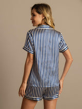 [Dark Blue] SilkSilky  Pure Silk Notch Collar Women's Pajamas 002,
