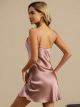 [Pale Mauve] SilkSilky  Spaghetti Strap V Neck Nightgown 002