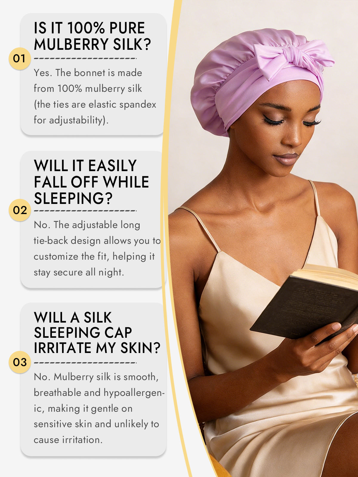 [Lavender] SilkSilky  Pure Silk Sleep Cap 006