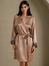 [Brown] SilkSilky  3/4 Sleeve Women's Robe 001