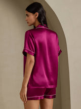 [Fuchsia] SilkSilky  Short Sleeve Lapel Collar Women's Pajamas 002