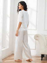 [White] SilkSilky  Half Sleeve Round Neck Women's Pajamas 002