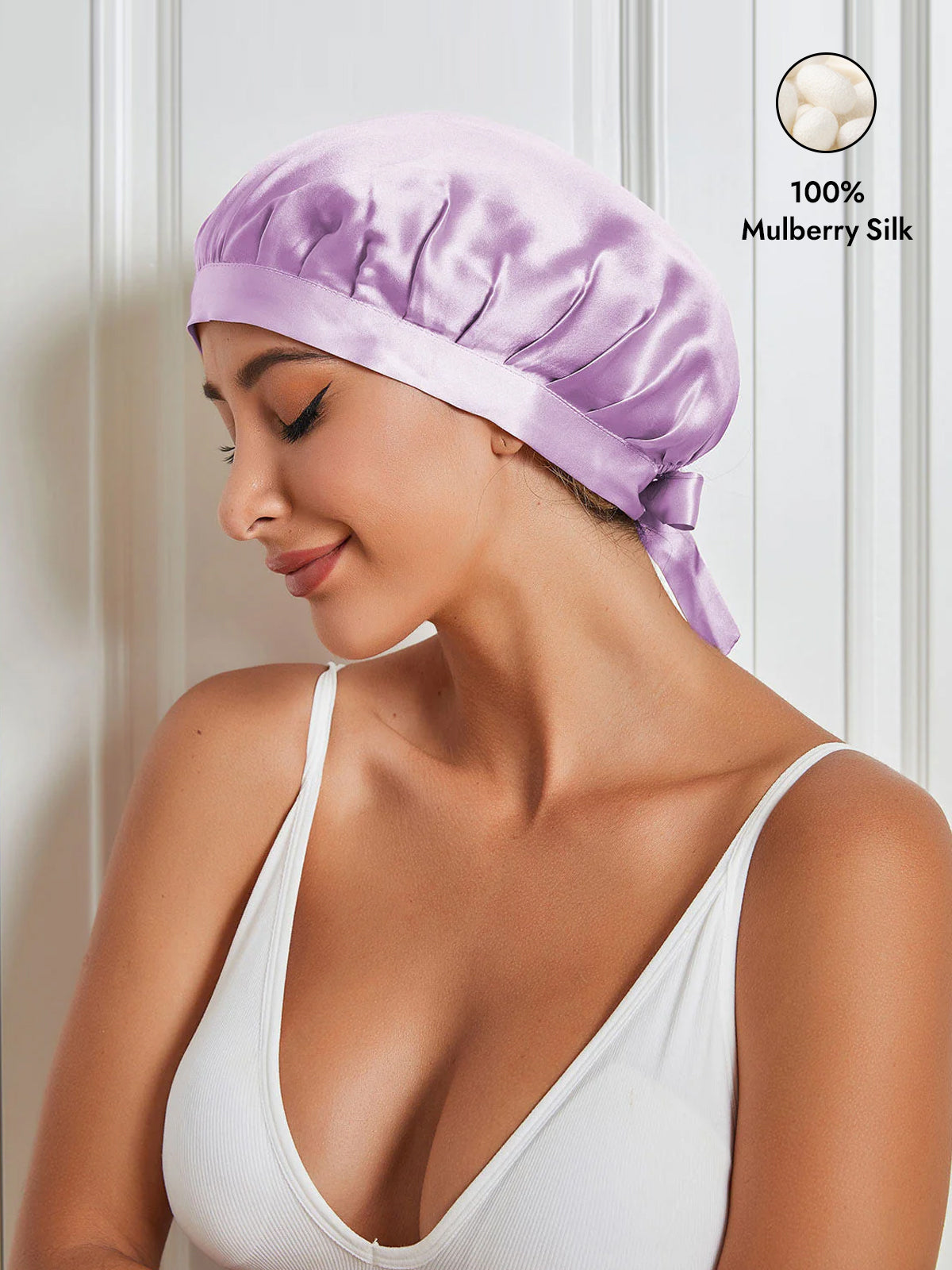 [Lavender] SilkSilky  Pure Silk Sleep Cap 001