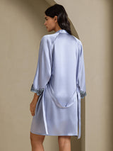 [Steel Blue] SilkSilky  3/4 Sleeve V Neck Nightgown&Robe Set 002
