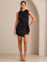 [Black] SilkSilky Sleeveless Cowl Neck Dress 001
