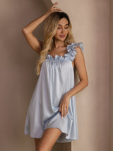 [Grayish Blue] SilkSilky  Sleeveless Square Neck Nightgown 006