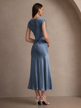 [Real Teal] SilkSilky  Cap Sleeve Dress 002