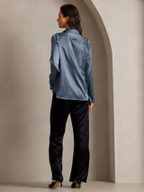 [Real Teal] SilkSilky  Long Sleeve Lapel Collar Women's Shirts 004