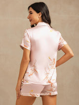 [Pink] SilkSilky  19Momme Short Sleeve Notch Collar Women's Pajamas 002