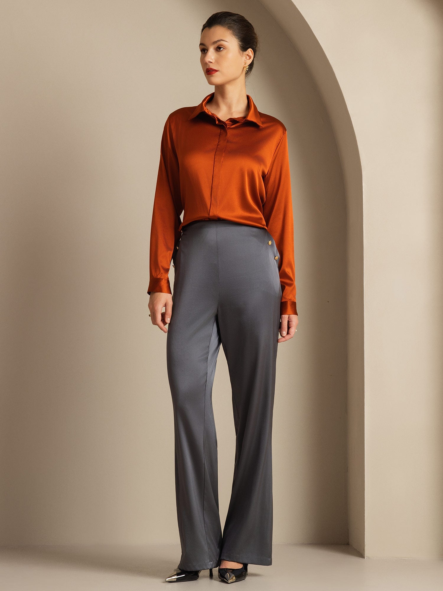 [Dark Gray] SilkSilky  19Momme Silk Womens Pants 007,