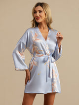 [Light Blue] SilkSilky  19Momme 3/4 Sleeve Women's Robe 001