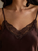[Brown] SilkSilky  Spaghetti Strap V Neck Camisole Top 004