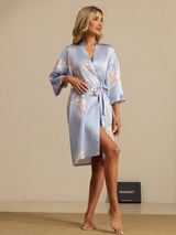 [Light Blue] SilkSilky  19Momme 3/4 Sleeve Women's Robe 006