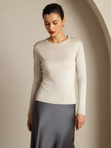 [Gray] SilkSilky  100% Silk Jersey Long Sleeve Crew Neck Women's T-Shirt 001