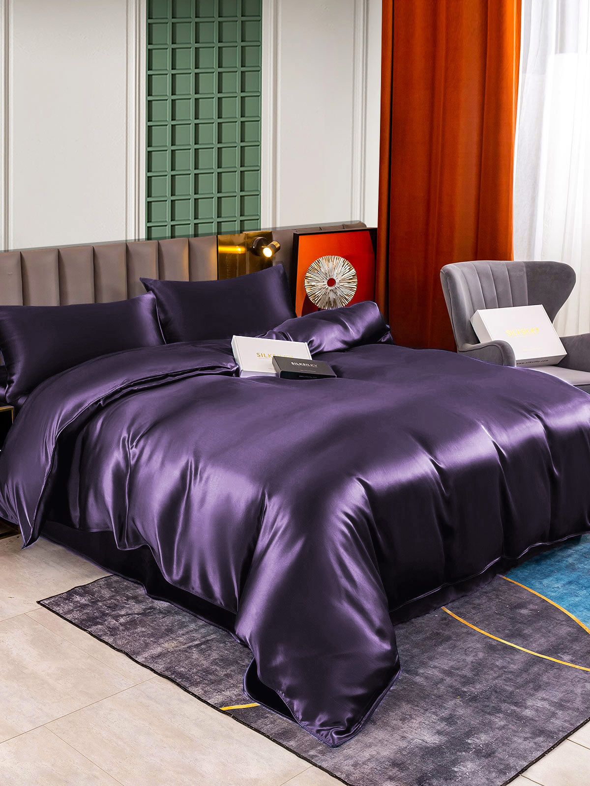 SilkSilky US 25Momme Pure Silk Bedding Set DeepPurple 003