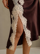 [Coffee] SilkSilky  Spaghetti Strap V Neck Nightgown 006