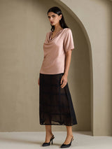[Tuscany] SilkSilky  Short Sleeve Cowl Neck Women's Blouse 006