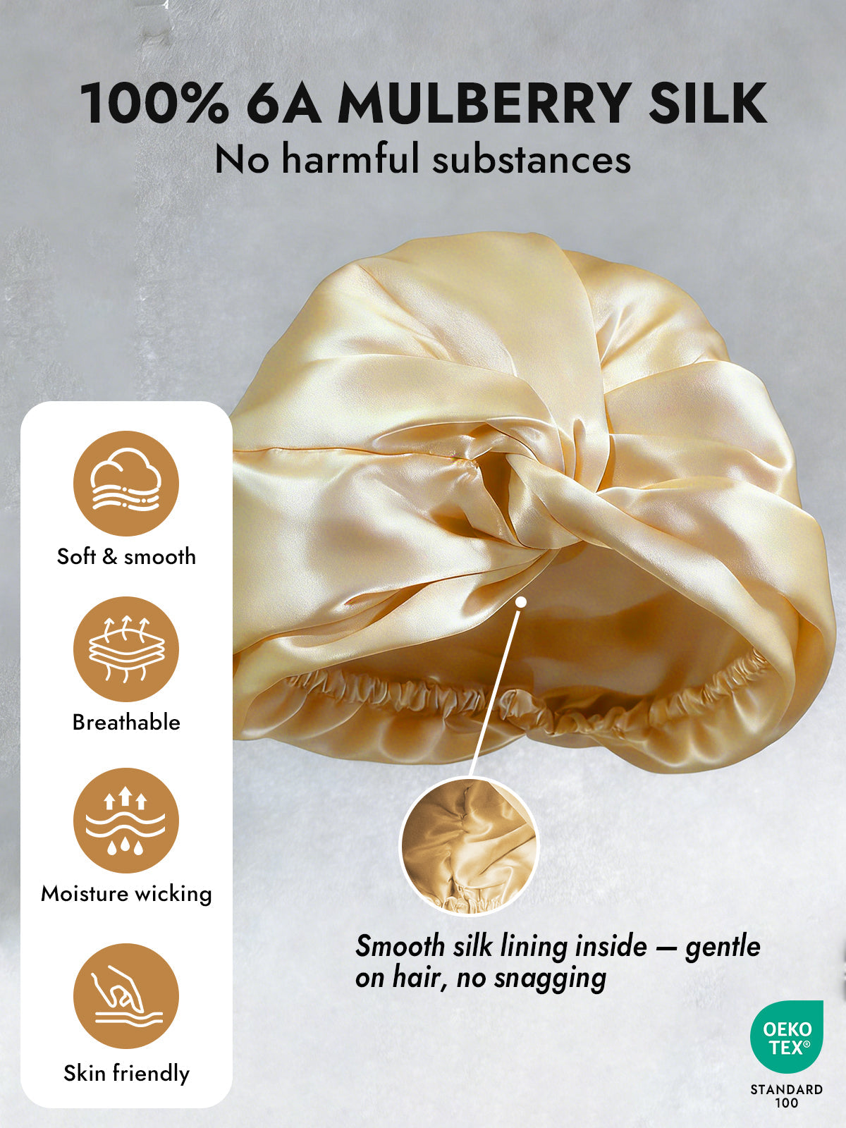 [Champagne] SilkSilky  Pure Silk Sleep Cap 004