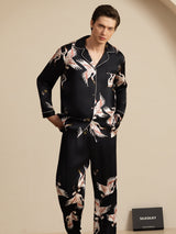 [Black] SilkSilky  Long Sleeve Notch Collar Men's Pajamas 004