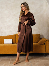[Brown] SilkSilky  Long Sleeve Women's Robe 005