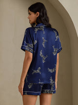 [Navy Zebra] SilkSilky  Short Sleeve Lapel Collar Women's Pajamas 002