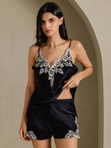 [Black] SilkSilky  Spaghetti Strap V Neck Camisole Set 003