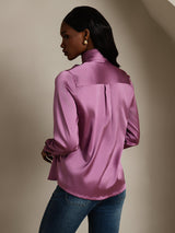 [Deep Purple] SilkSilky  Long Sleeve Tie Neck Blouse 002