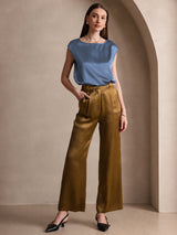 [Real Teal] SilkSilky  Cap Sleeve Round Neck Women's T-Shirt 005