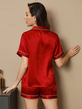 [Wine] SilkSilky  Short Sleeve Notch Collar Women's Pajamas 002