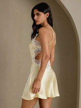 [Light Yellow] SilkSilky  Spaghetti Strap V Neck Nightgown 003