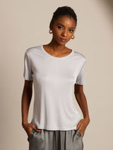 [Silver] SilkSilky  100% Silk Jersey Short Sleeve Round Neck Women's T-Shirt 001
