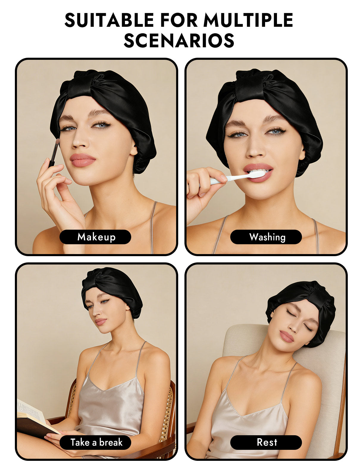 [Black] SilkSilky  Sleep Cap 006