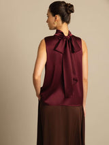 [Dark Red] SilkSilky  Sleeveless Tie Neck Blouse 002