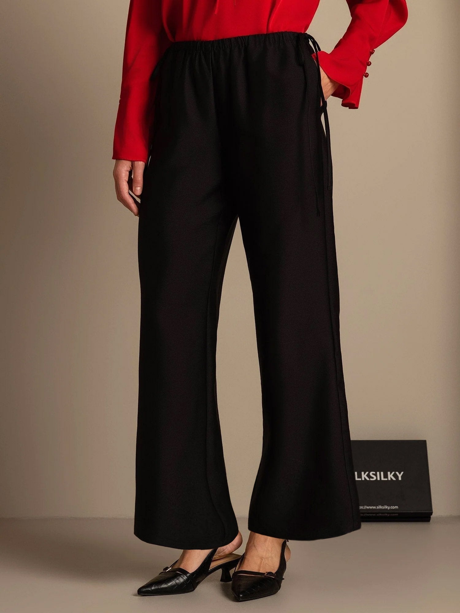 [Black] SilkSilky  32Momme Silk Womens Pants 003,