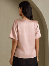 [Tuscany] SilkSilky  Short Sleeve Cowl Neck Women's Blouse 002