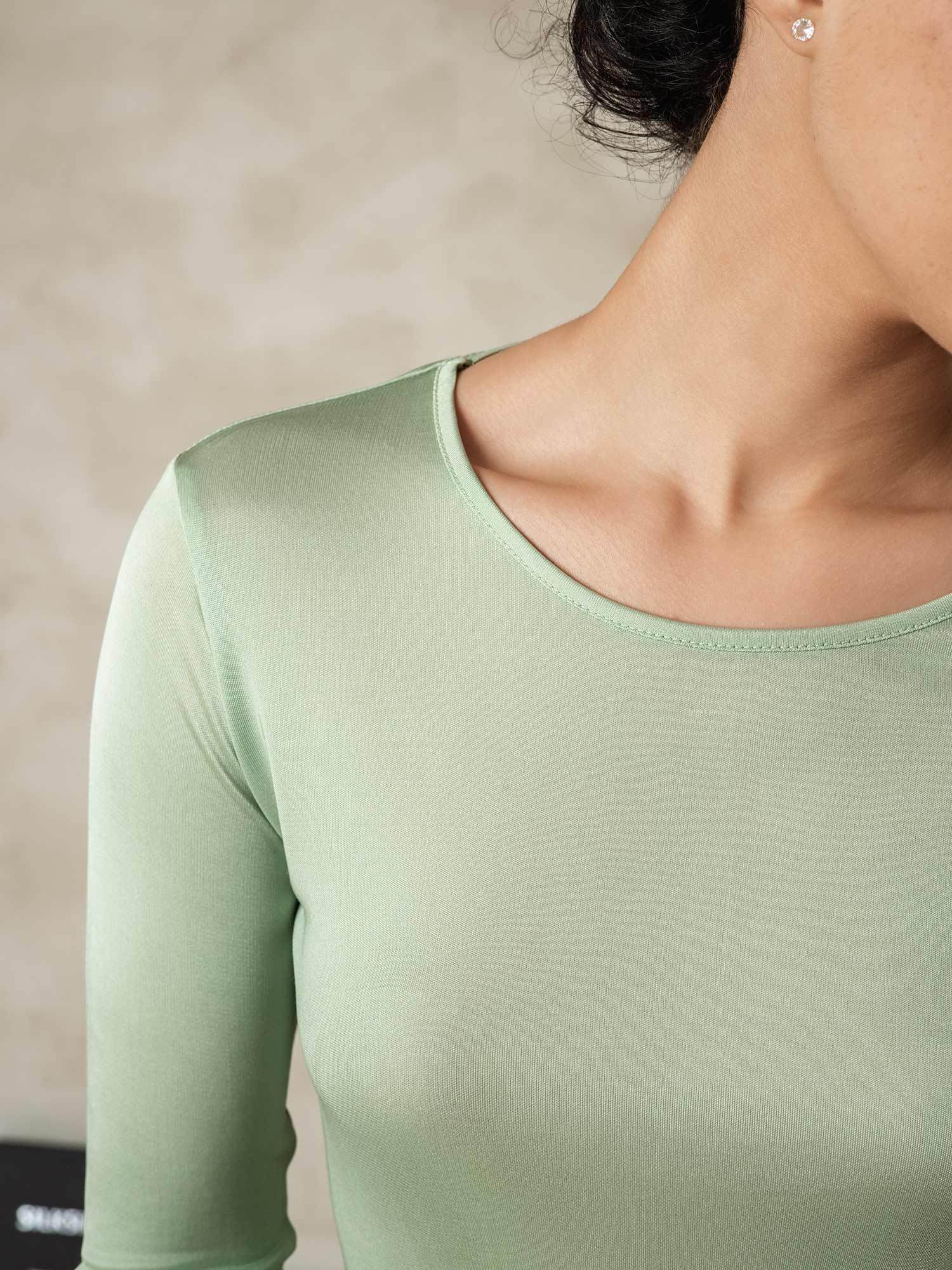 [Green] SilkSilky  Silk Jersey Long Sleeve Round Neck Women's Long Johns 005