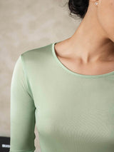 [Green] SilkSilky  Long Sleeve Round Neck Women's Long Johns 005