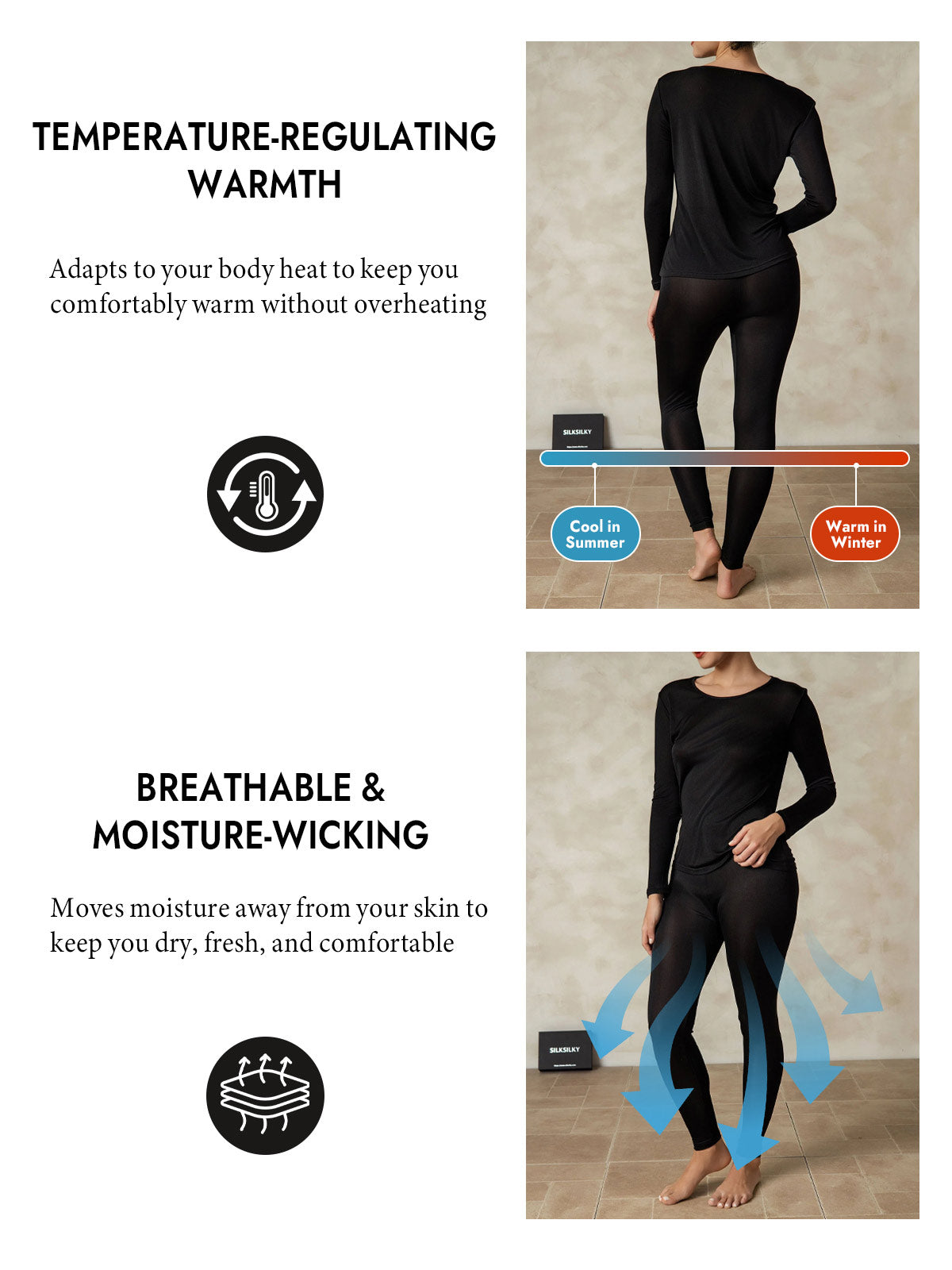 [Black] SilkSilky  Silk Long Sleeve Round Neck Long Johns 005