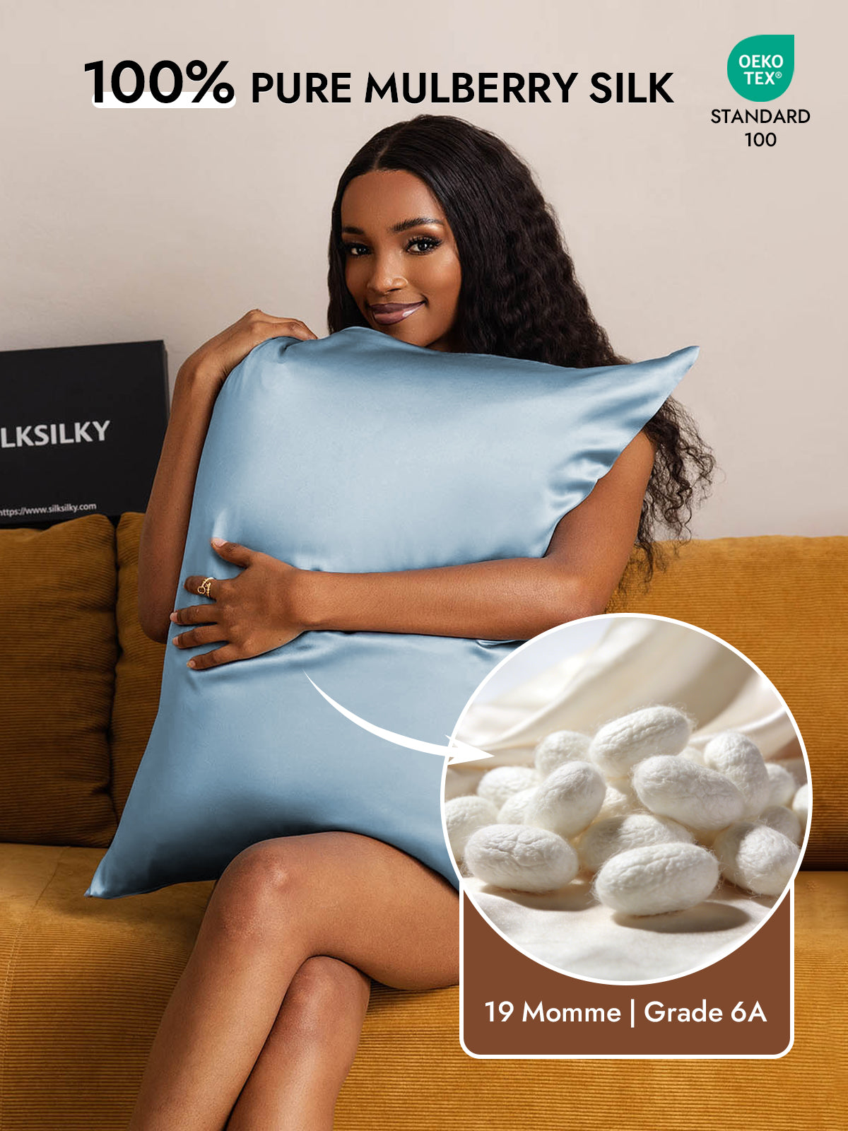 [Light Blue] SilkSilky  19Momme Pure Silk Pillowcase 002